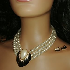 Vintage Pearl Necklace and Earring Set